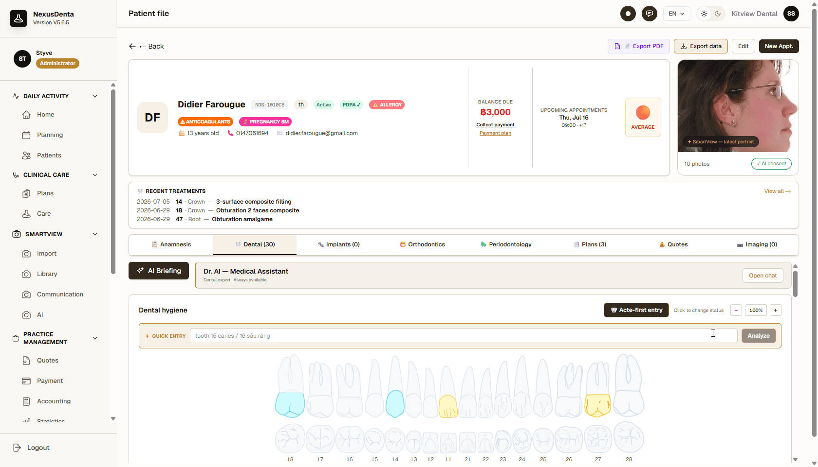 Patient file with the Doctor AI medical assistant panel